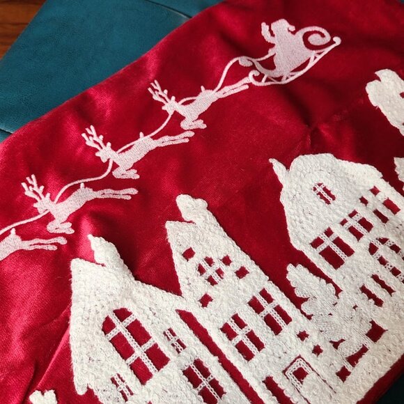 Red Christmas Pillow Cover Holiday Santa Decor Soft Embroidered Lumbar Case 20" - Picture 5 of 11